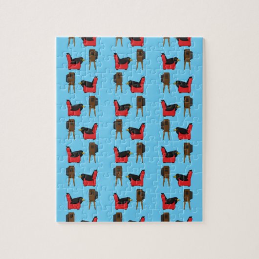 テレビ漫画の前で眠るブラックバード ジグソーパズル (縦)