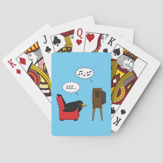 テレビ漫画の前で眠るブラックバード トランプ (裏面)