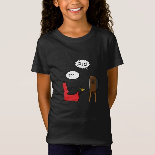 テレビ漫画の前で眠るブラックバード Tシャツ (正面)