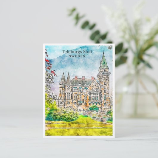 テレボルグスロッツスウェーデンヴィンテージ旅行水の色 ポストカード (スタンド正面)