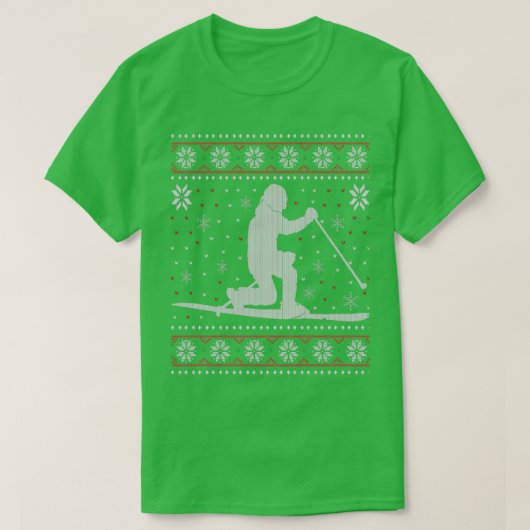テレマークスキースキー醜いクリスマスセーターのギフト Tシャツ (デザイン正面)