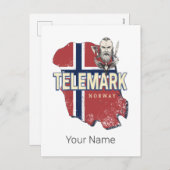 テレマークノルウェー州地図ヴィンテージ土産 シーズンポストカード (正面/裏面)