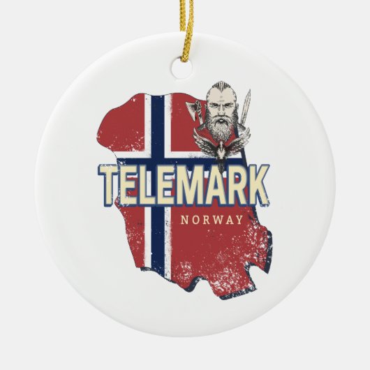 テレマークノルウェー州地図ヴィンテージ土産 セラミックオーナメント (正面)