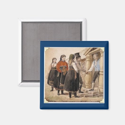 テレマーク地域からのノルウェーフォークコスチューム マグネット (正面/裏面)