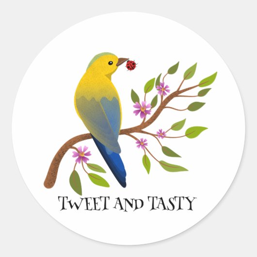 テングウの虫の美味しいカラフルガーリー鳥 ラウンドシール (正面)