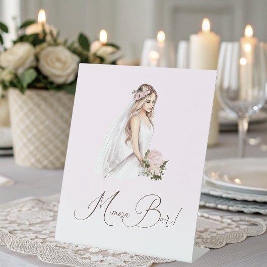 テンダーエレガントピンクブライダルシャワーミモサバー 台座サイン