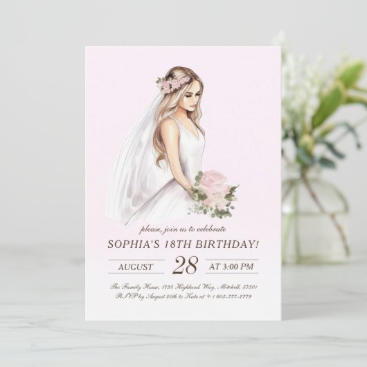 テンダーエレガントピンクプリンセス18誕生日 招待状 (スタンド正面)