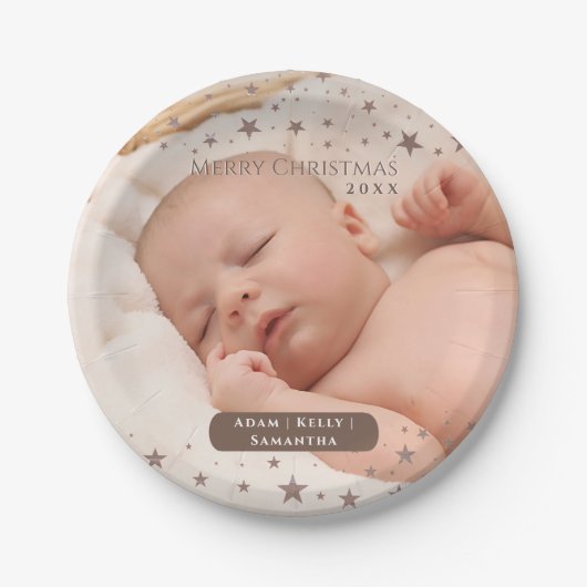 テンダースターリークリスマスフォトパーソナライズされたホリデー ペーパープレート (正面)