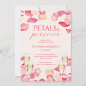 テンダーピンク花びらとプロセッコブライダルシャワー 招待状 (正面)