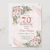 テンダー ローズ ゴールド フローラル ユーカリ 70歳の誕生日 招待状 (正面)