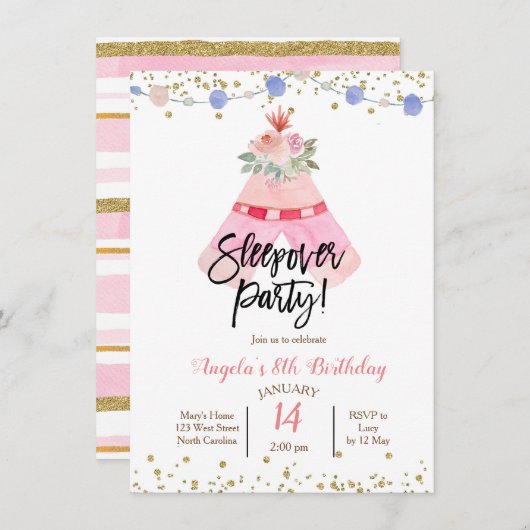 テントでのお泊りパーティー招待状 招待状 (正面/裏面)