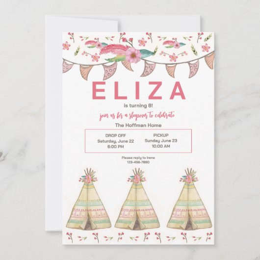 テントでのお泊りパーティー 招待状 (正面)