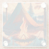 テントとキャンプファイアヴィンテージカラーズアート ガラスコースター (裏面)