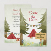 テントとキャンプファイヤー 木の森のキャンプウェディング セーブザデート (正面/裏面)