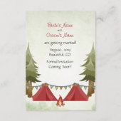 テントとキャンプファイヤー 木の森のキャンプウェディング セーブザデート (裏面)