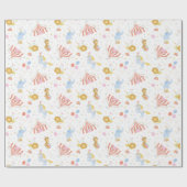 テントと動物を白に飾ったかわいいサーカス ラッピングペーパー (フラット)