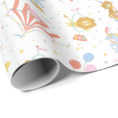 テントと動物を白に飾ったかわいいサーカス ラッピングペーパー (ロールコーナー)