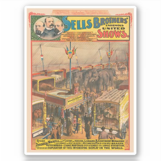 テントの中で展示される動物のサーカスのポスター シール (正面)