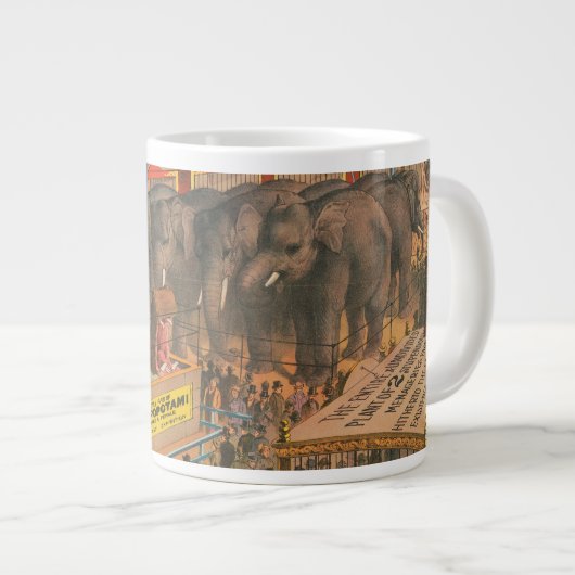 テントの中で展示される動物のサーカスのポスター ジャンボコーヒーマグカップ (正面右)