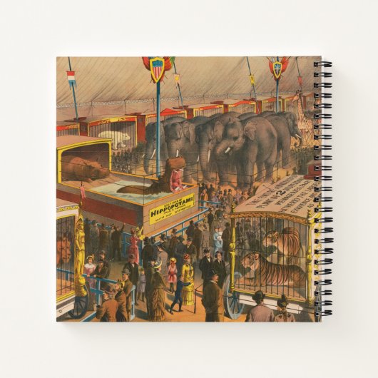 テントの中で展示される動物のサーカスのポスター ノートブック (裏面)