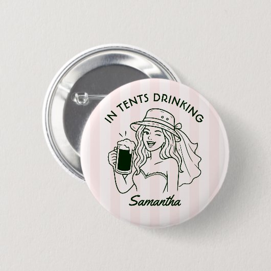 テントの中で飲んでキャンプ新婦 女子会 缶バッジ (正面&裏面)