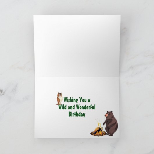 テントアンドフォレストアニマルズマウンテンキャンプ誕生日 カード (内部)