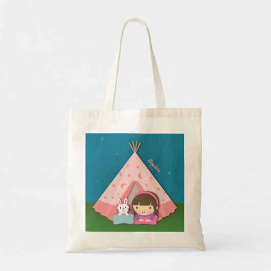 テントウサギの女の子キャンプTシャツ トートバッグ (正面)