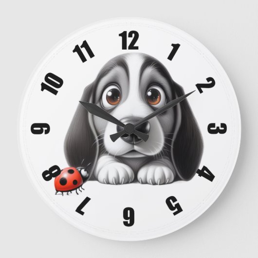 テントウムシと犬 ラージ壁時計 (正面)