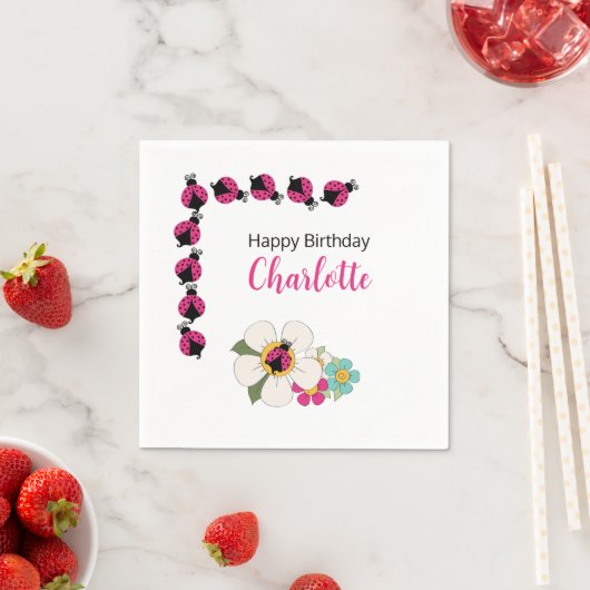 テントウムシと花の誕生日パーティー スタンダードカクテルナプキン (インサイチュ)