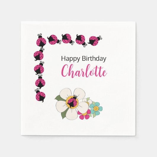 テントウムシと花の誕生日パーティー スタンダードカクテルナプキン (正面)