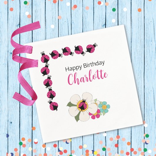 テントウムシと花の誕生日パーティー スタンダードカクテルナプキン