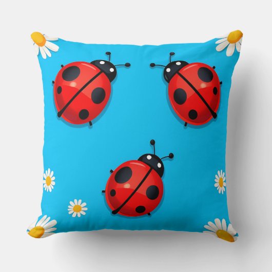 🐞 テントウムシの草原で休む風景 フローラルホーム装飾 クッション (正面)