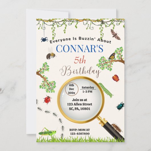 テントウムシ/ 虫 自然 屋外 誕生日 招待状 (正面)