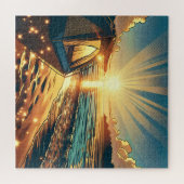 テントオンザビーチキャンピングをテーマにした誕生日 ジグソーパズル (横)