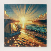 テントオンザビーチキャンピングをテーマにした誕生日 ジグソーパズル (縦)