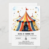 テントカスタムウォーターカラーサーカス誕生日 招待状 (正面/裏面)