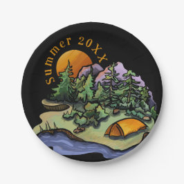 テントキャンピングウッズマウンテンシーン ペーパープレート