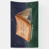 テントキャンプアウトスリーポバーボーバースデーパーティー 横断幕 (縦)