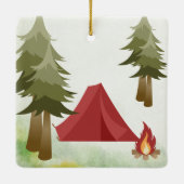 テントパーソナライズされたとキャンプファイヤーキャンピングクリスマス セラミックオーナメント (裏面)
