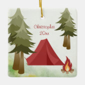 テントパーソナライズされたとキャンプファイヤーキャンピングクリスマス セラミックオーナメント (正面)