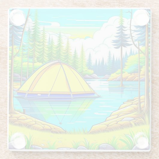 テントフロートザレイクキャンピングをテーマ ガラスコースター (裏面)