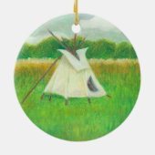 テント小屋の中央ミネソタの景色のスケッチのtipi セラミックオーナメント (裏面)