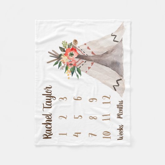 テント小屋の月例女の赤ちゃんのマイル標石毛布 フリースブランケット (正面)