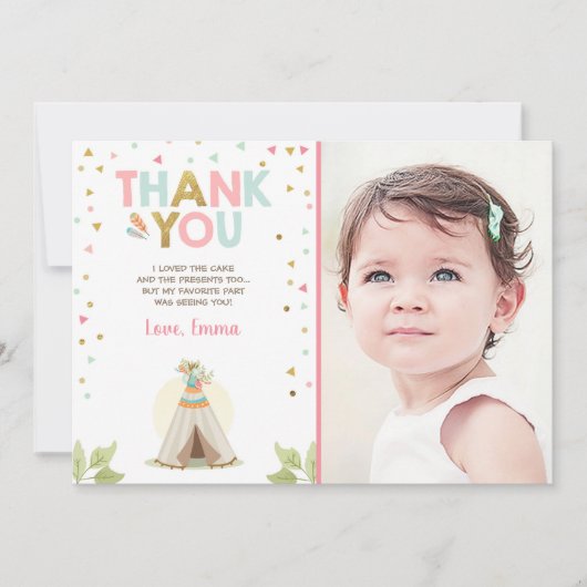テント小屋の種族のBohoのサンキューカードの女の子のピンク サンキューカード (正面)