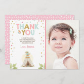 テント小屋の種族のBohoのサンキューカードの女の子のピンク サンキューカード (正面/裏面)