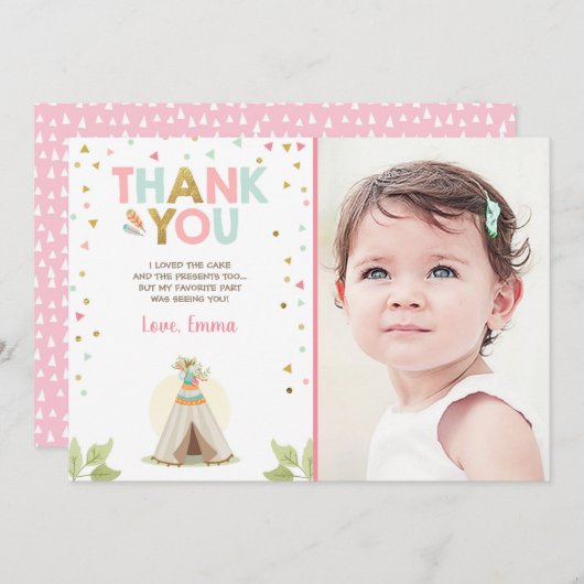 テント小屋の種族のBohoのサンキューカードの女の子のピンク サンキューカード (正面/裏面)