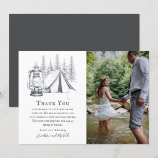 テント、ランタン、ウッドランドスケッチキャンピング結婚ズ サンキューカード