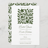 テンドリルガーデングリーンつる植物フローラブライダルシャワー 招待状 (正面/裏面)