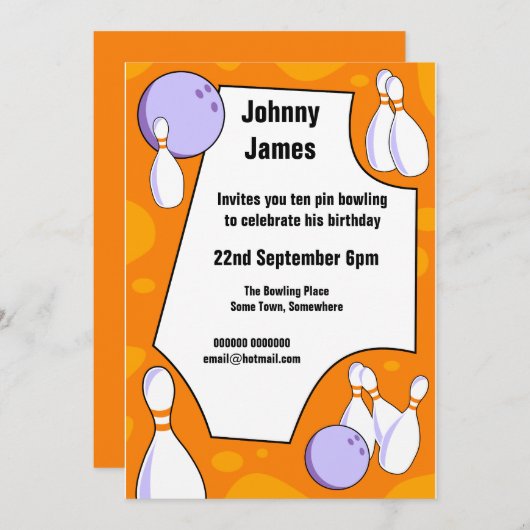 テンピンボーリング誕生日パーティーの招待 招待状 (正面/裏面)