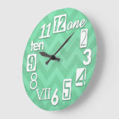 テンブラファンキーミントグリーンシェブロン ラージ壁時計 (傾斜)